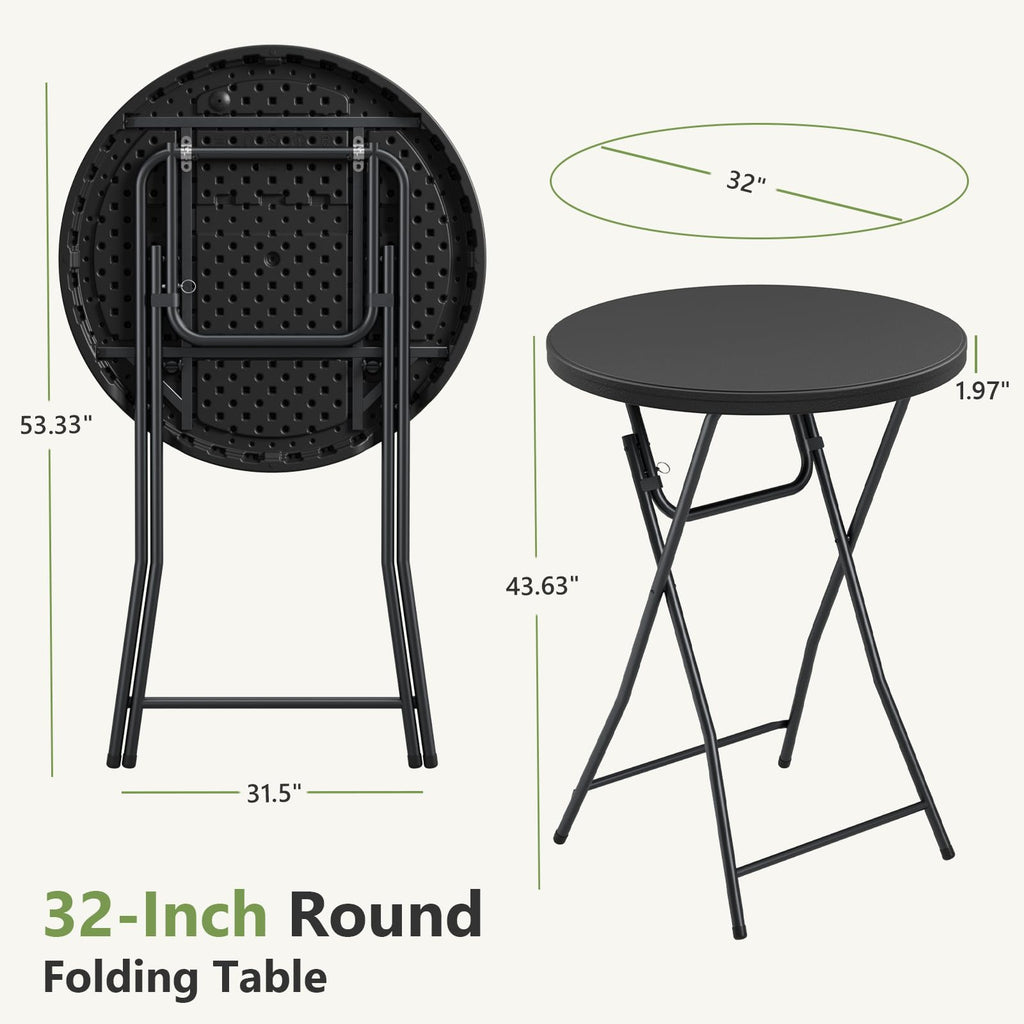 Round Folding Table 2 Pack, 32in Folding Bar Table Portable to Take and Store, Heavy Duty Plastic Banquet Table for