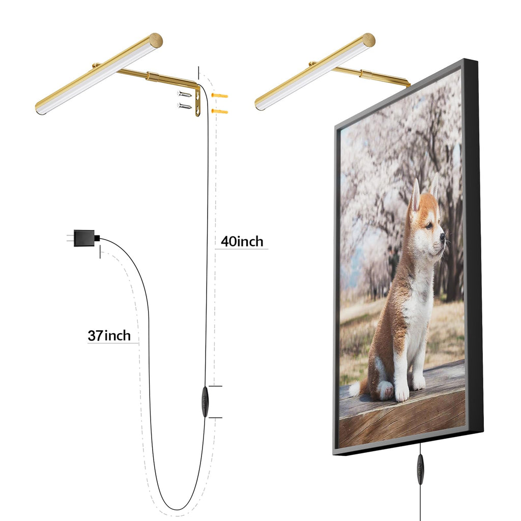 16" Plug in LED Picture Light, 5W Gold Remote Control Art Light