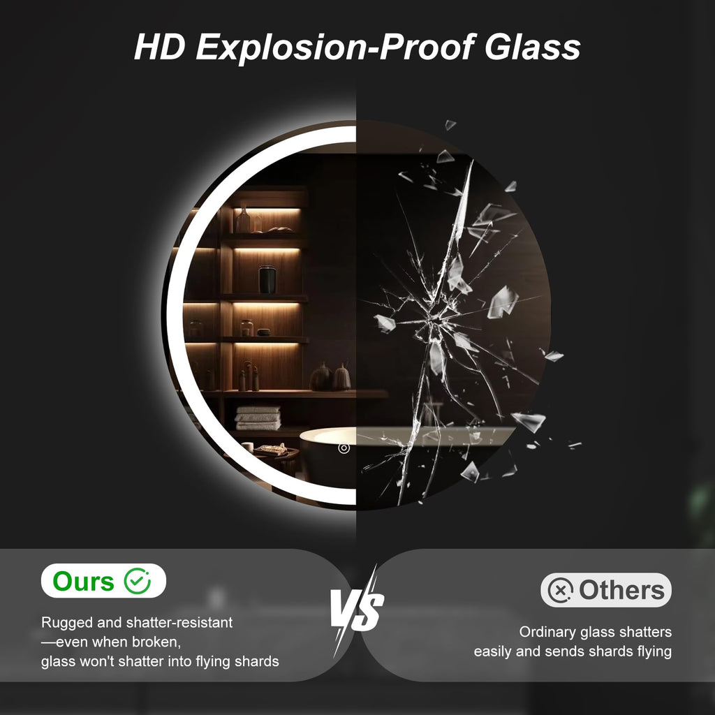 30 Inch Round LED Bathroom Mirror with Lights, Circle Vanity Mirror
