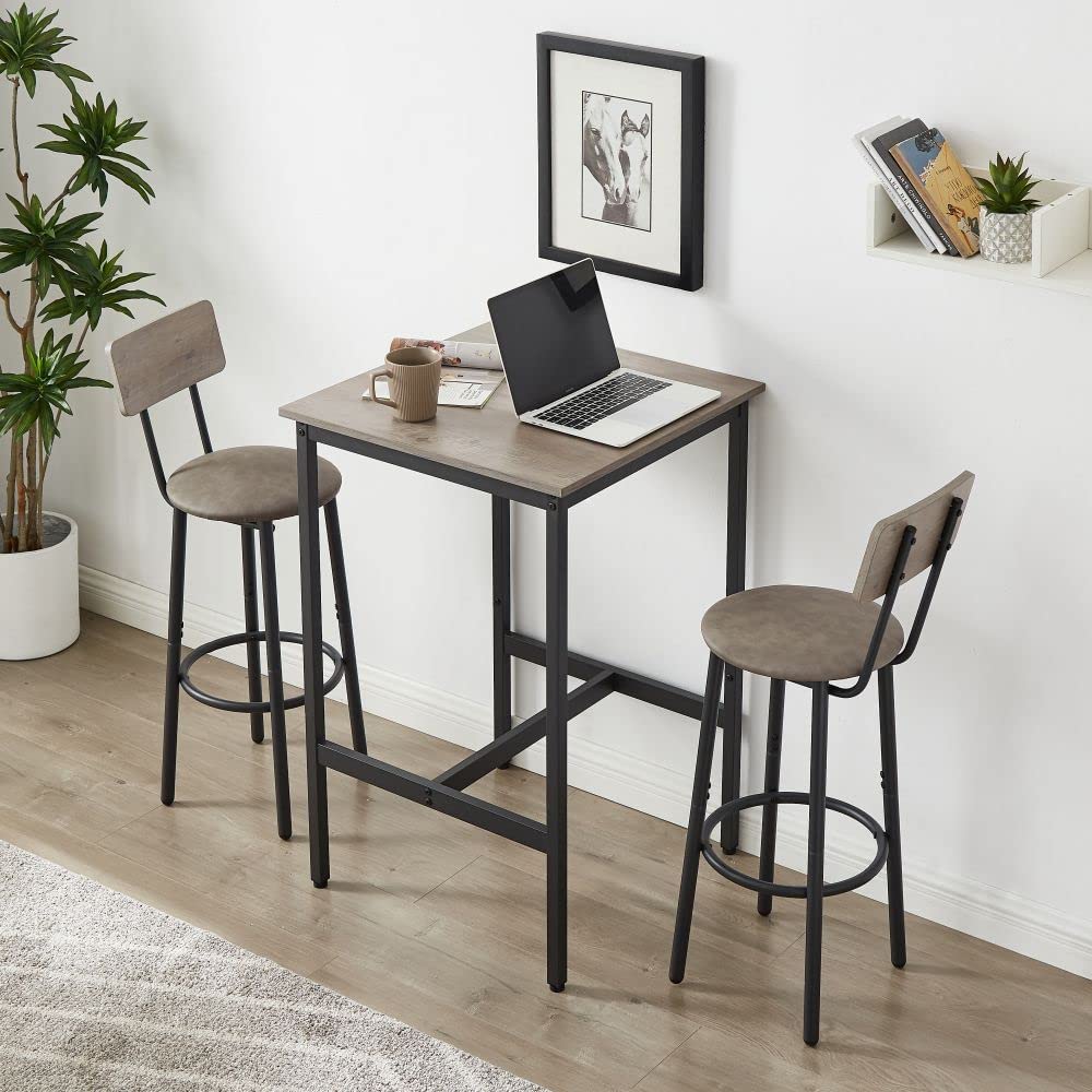 Bar Table Set for 2 with 2 PU Upholstered Stools, Pub Bistro Dinning Table and Stools with Backrest, Counter Height