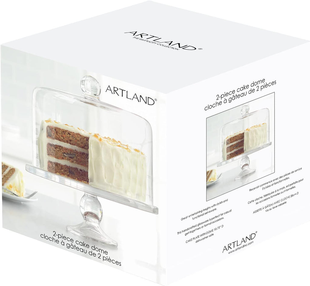 Simplicity Cake Stand with Straight Sided Dome - Flawless Glass, Tall Cake Friendly, Secure Design, Elegant - Set of 2