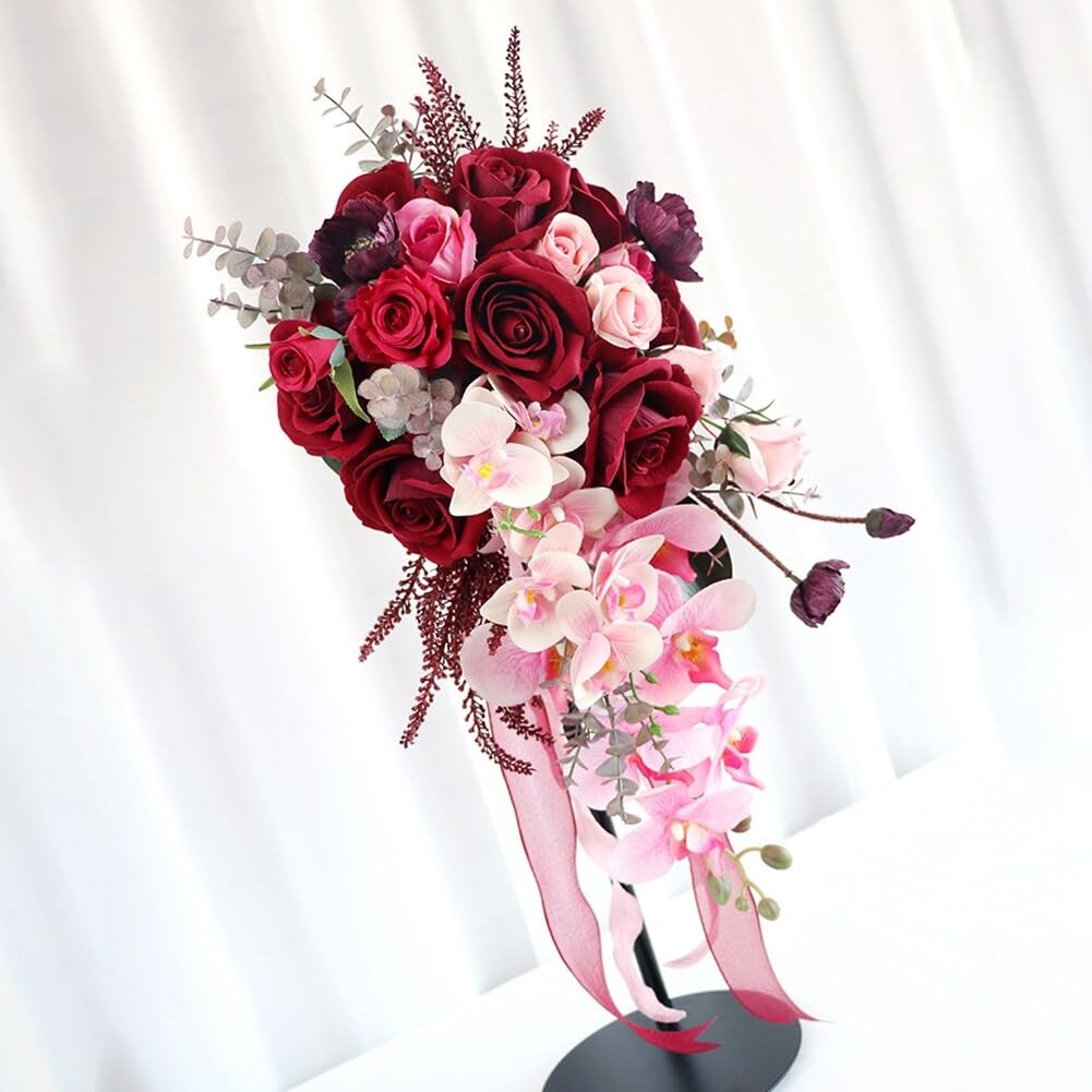 Wedding Bouquets Artificial Orchid Rose Flowers Wedding Bouquets for Bride Bridesmaid Holding Flower Cascading Bridal