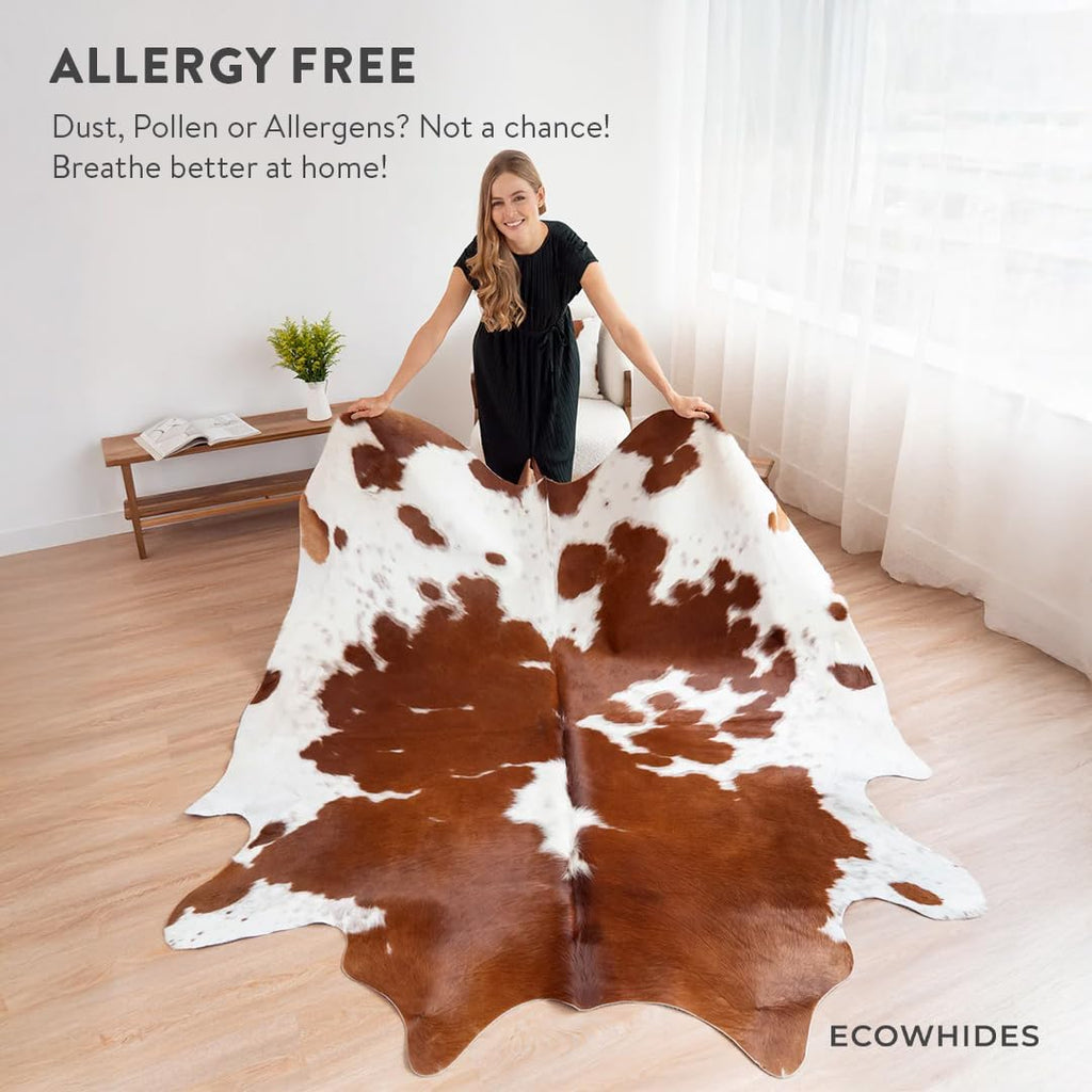 100% Genuine Brazilian Cowhide Rug - Brown and White - Luxury Cowskin Leather Area Rug Décor 7 x 6 feet