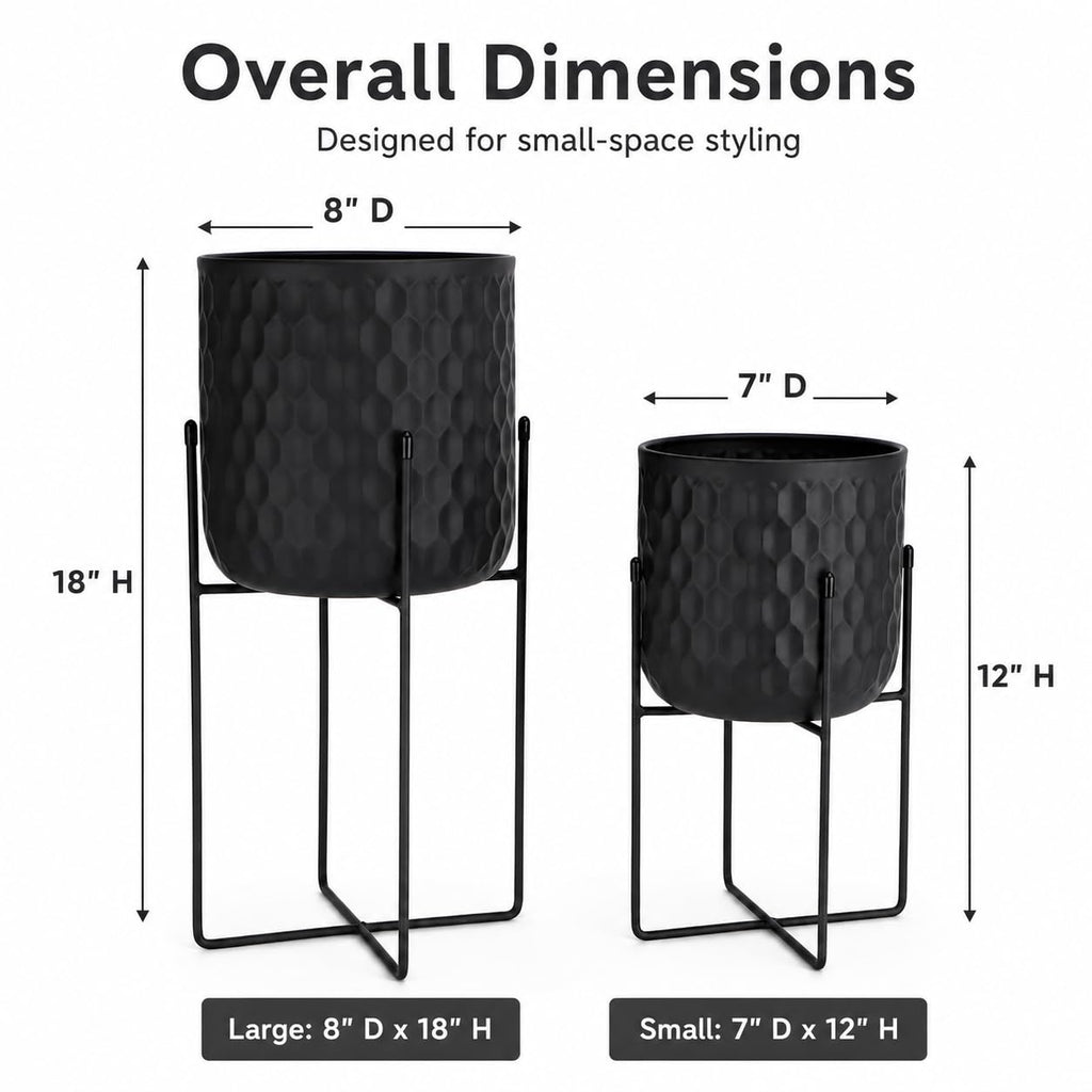 Set of 2 Planters with Stand Indoor Otdoor Metal Plant Stand 8 * 8 &7 * 7 "Modern Planters Flower Pots Corner Kitchen