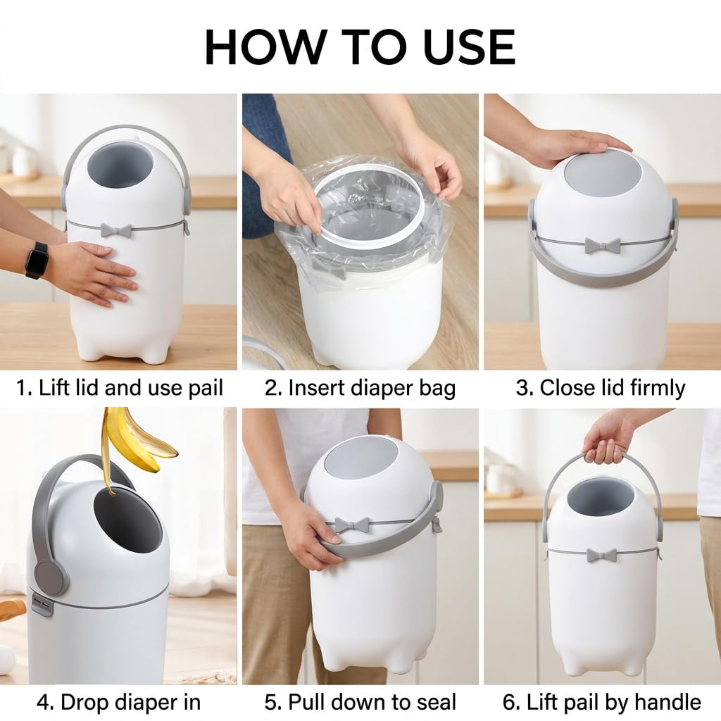 Baby Diaper Pail with Airtight Lid,15 Liter/4 Gallon Odorless Diaper Bin