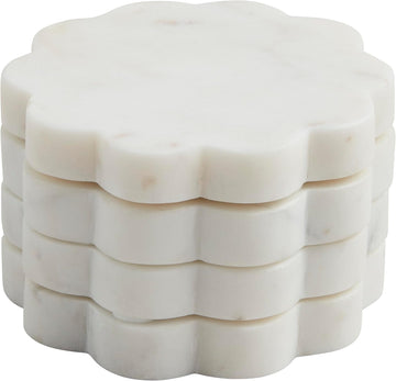 Scallop Marble Coaster Set, 4" - Set of 4