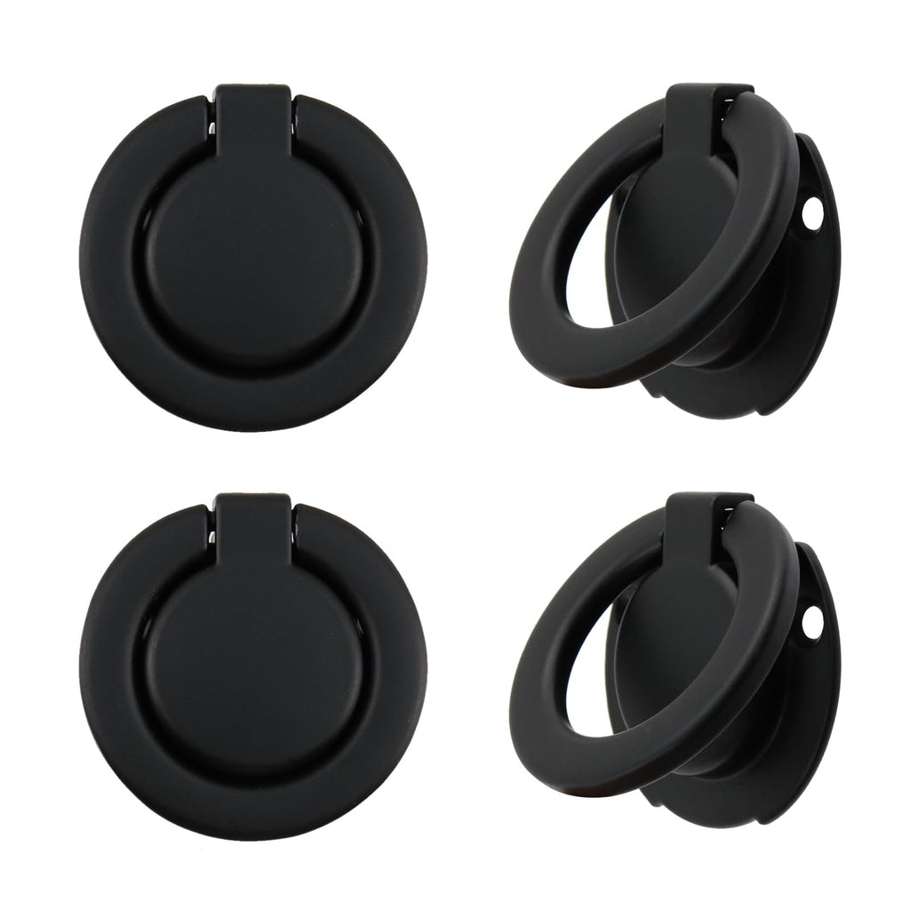 4Pcs Flush Ring Pull Round Recessed Pull Handle Knob (Matte Black)