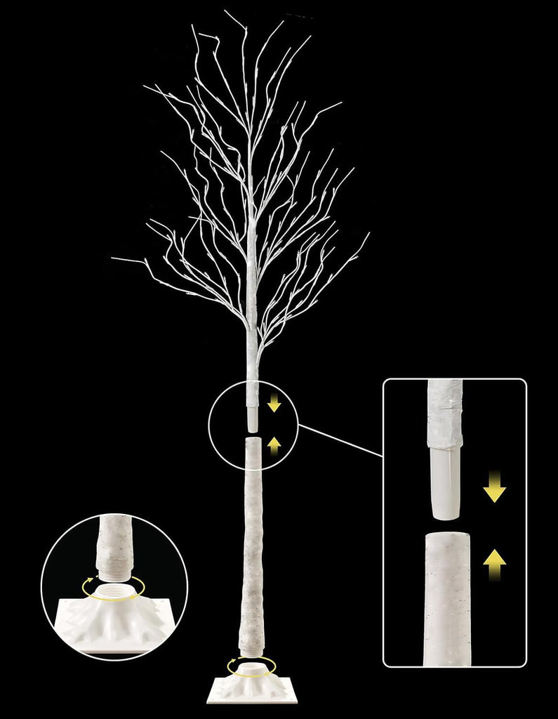 Lighted Birch Tree, 2 Pack 6 Feet 144 Warm White Lights, Prelit White Artificial Christmas Trees for Indoor Outdoor