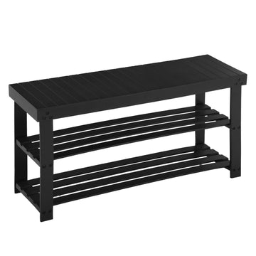 Bamboo Shoe Rack Bench, 3-Tier Shoe Storage Organizer, Black