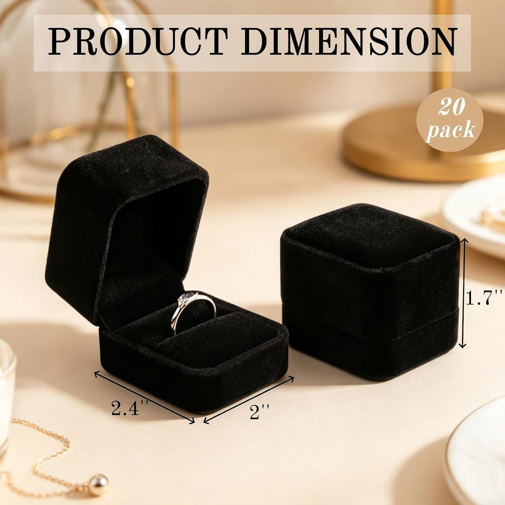 Velvet Ring Box, Black Jewelry Gift Case - Set of 20