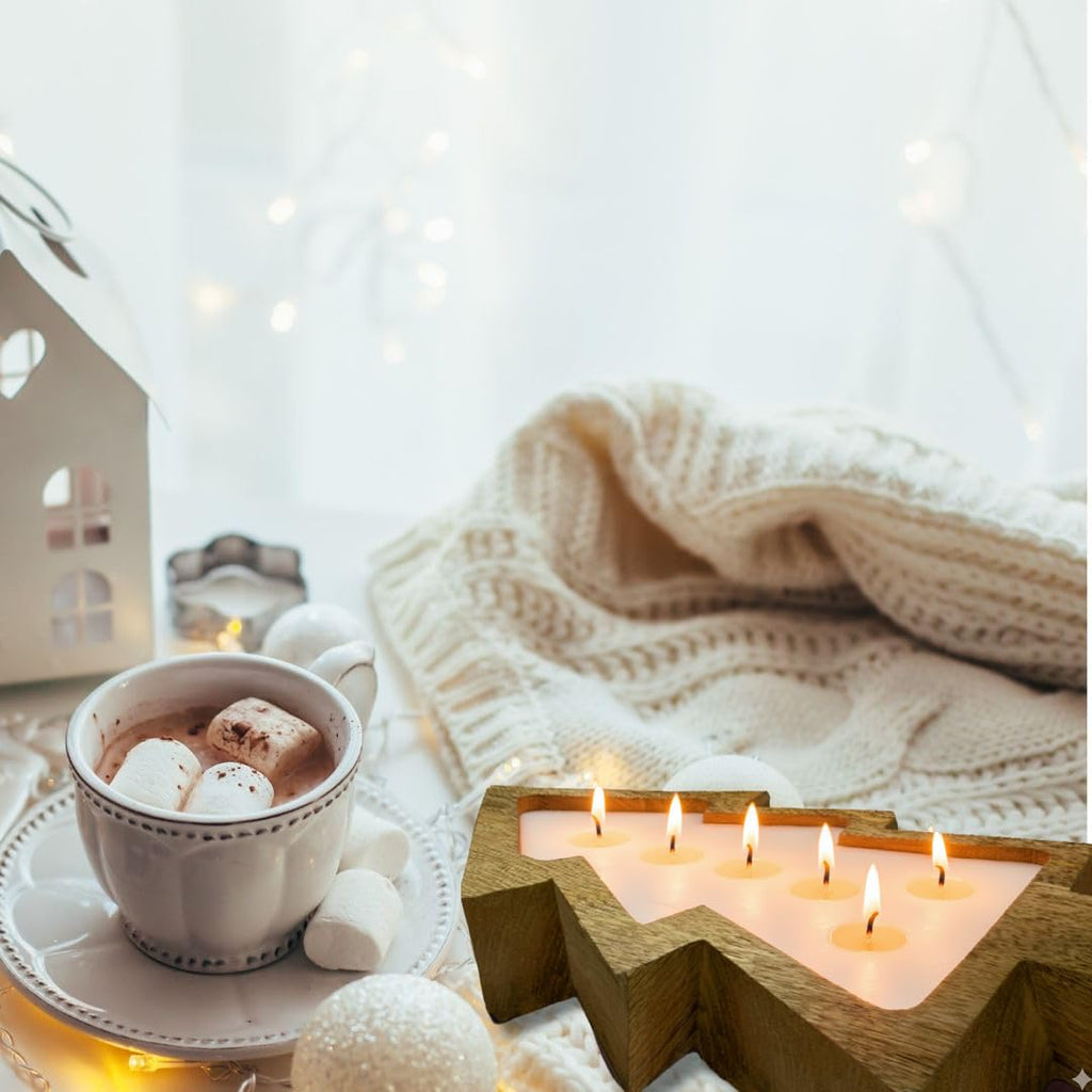 Christmas Tree Candle -11x7x2 Inch Brown Wooden Bowl in Christmas Tree Shape, 100% Soy Wax Scented Candles in