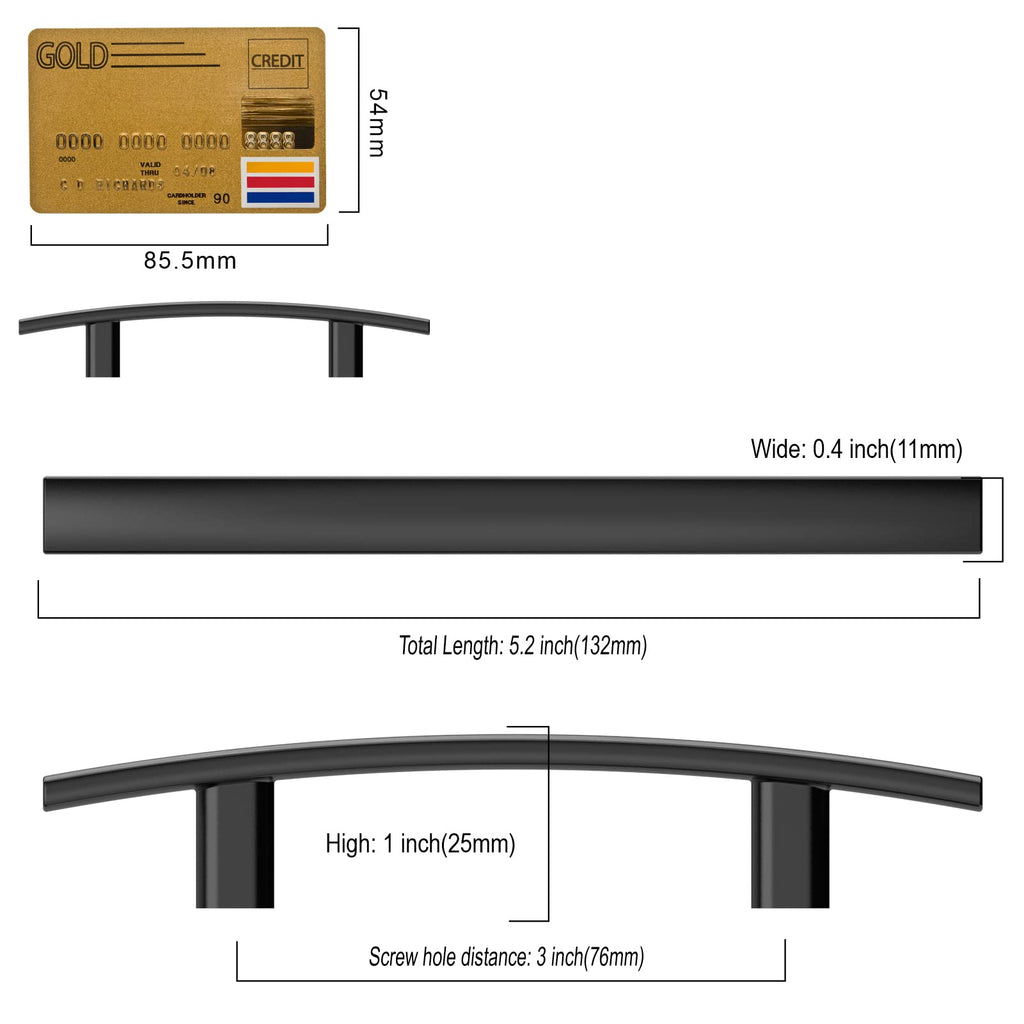 15 Pack Matte Black 3 Inch(76mm) Hole Centers Kitchen Cabinet Pulls Cabinet Hardware Kitchen Handles for Cabinets