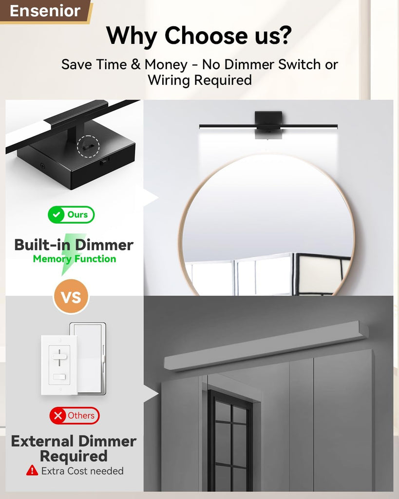 Modern Bathroom Vanity Light 24 inch, Built-in Dimmer, 14W Dimmable 5CCT Led Bath Lights, Black Bar Vanity Light