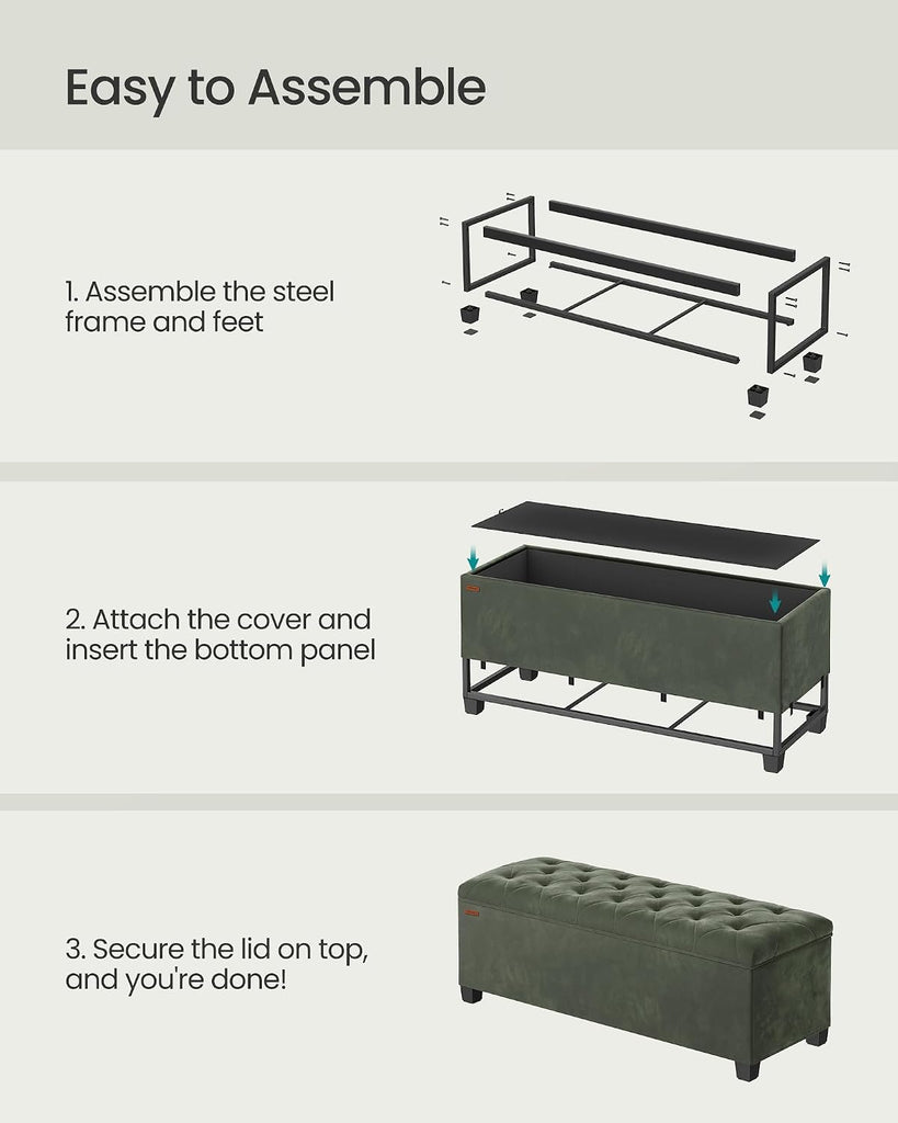 Velvet Storage Ottoman Bench, Foot Rest with Legs, 15.7 x 43 x 15.7 Inches, End of Bed Bench, Storage Chest, Load up