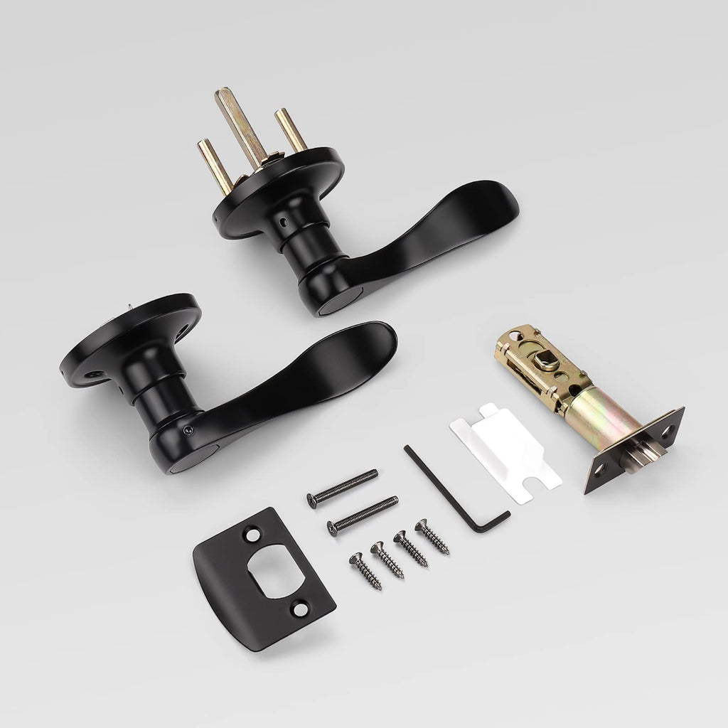 5 Pack Closet Door Handles Non-Locking Lever Set Door or Closet with a Matte Black Finish, Reversible for Right or
