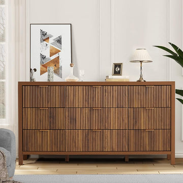 Mid Century Modern Dresser TV Stand, 9 Drawer Dresser Wood, Farmhouse Boho Storage Cabinet Side Table with Solid