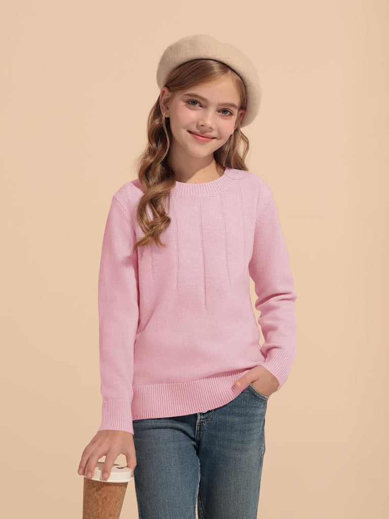 Girls Sweaters Kids Crewneck Long Sleeve Pleated Knit Pullover Sweater Fall Fashion Clothes