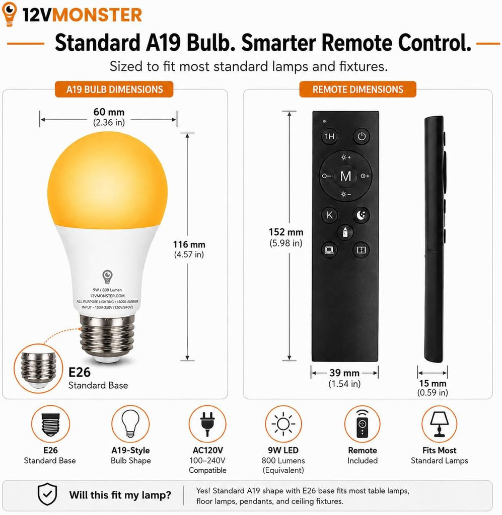 3 PACK - Amber 1800K & White LED Bulb, A19 E26 | Blue-Light-Free Relax Mode