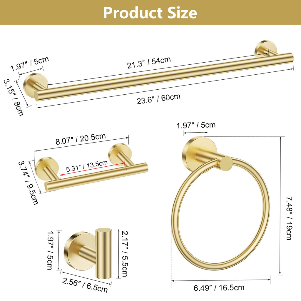 Brushed Gold Bathroom Accessories, 5 Piece Towel Racks