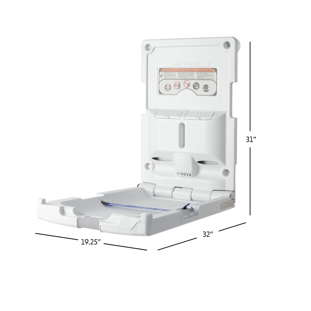 Origin Vertical Baby Changing Station, Surface Mount, Light Gray | Slim vertical wall-mount HDPE; steel hinge;