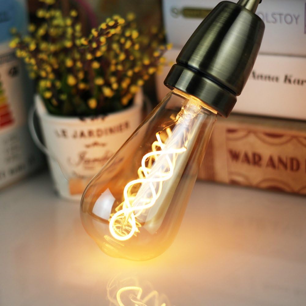 ST64 Edison LED Bulb - Golden Tint Glass, 4W Dimmable Decorative Light with Spiral Filament, E26 Base and 110-130V