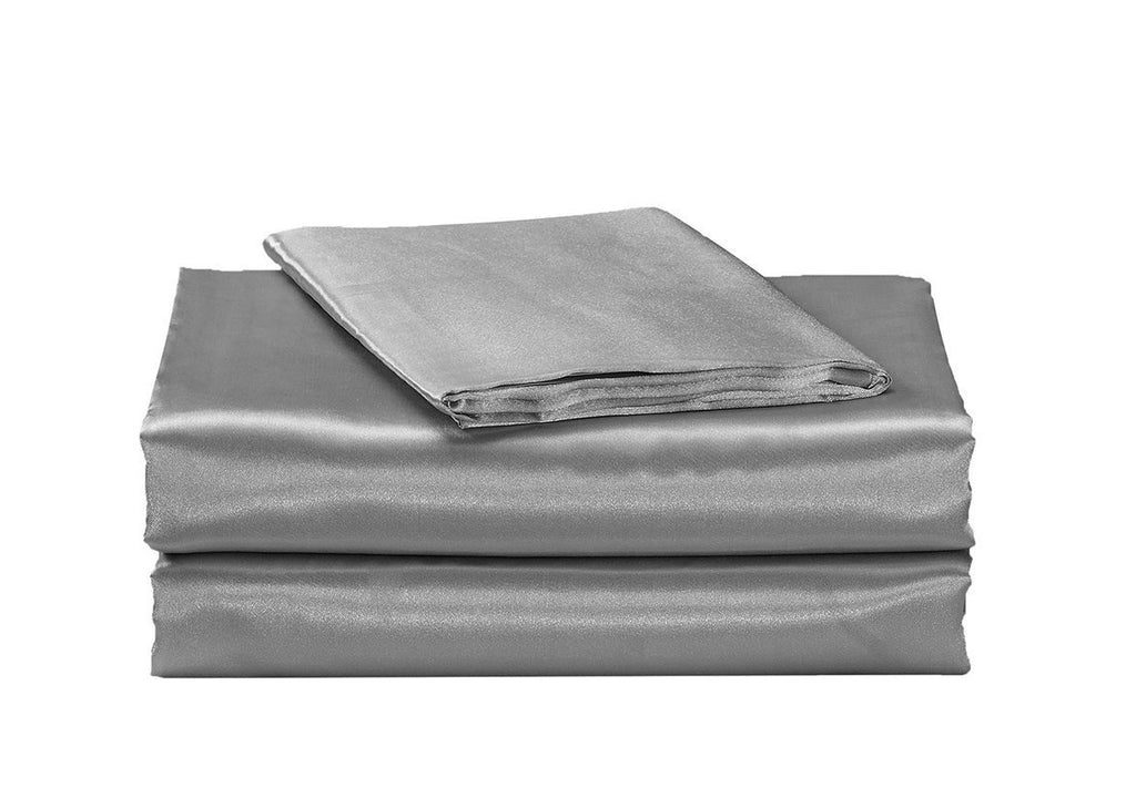 Pure Mulberry Silk Bed-Sheets 4-Piece Bedding Set- 19 Momme -6A Graded Solid Sheet Set | (60" X 80") Silver