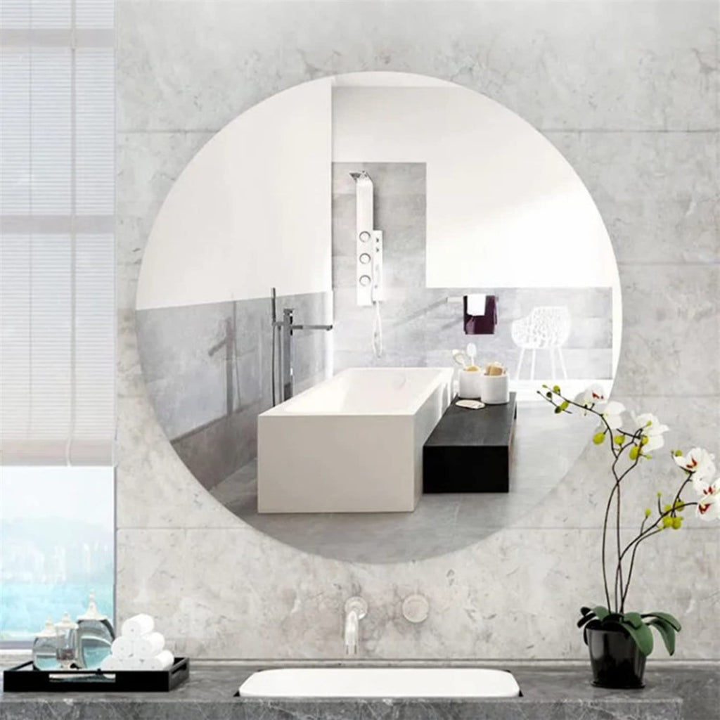 16'' Round Glass Mirror for Wall Decor, Frameless Circle Wall Mirror