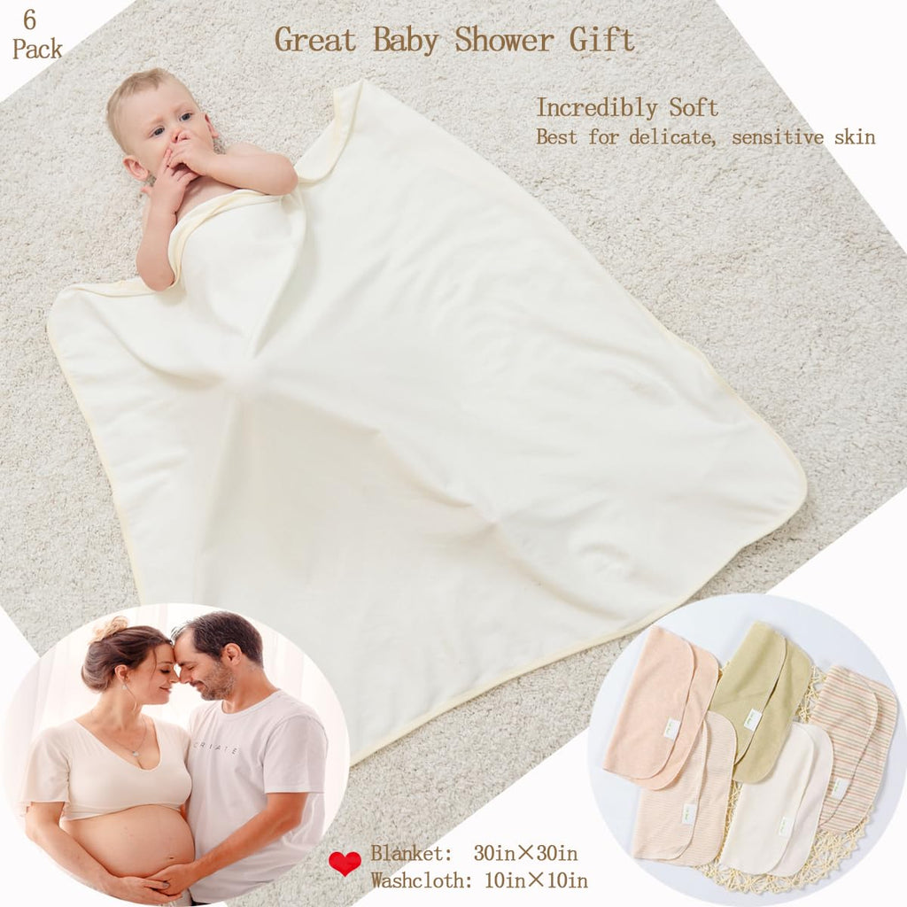 Pack Organic Cotton Hooded Baby Towel Set, Washcloths, Ultra-Soft, White