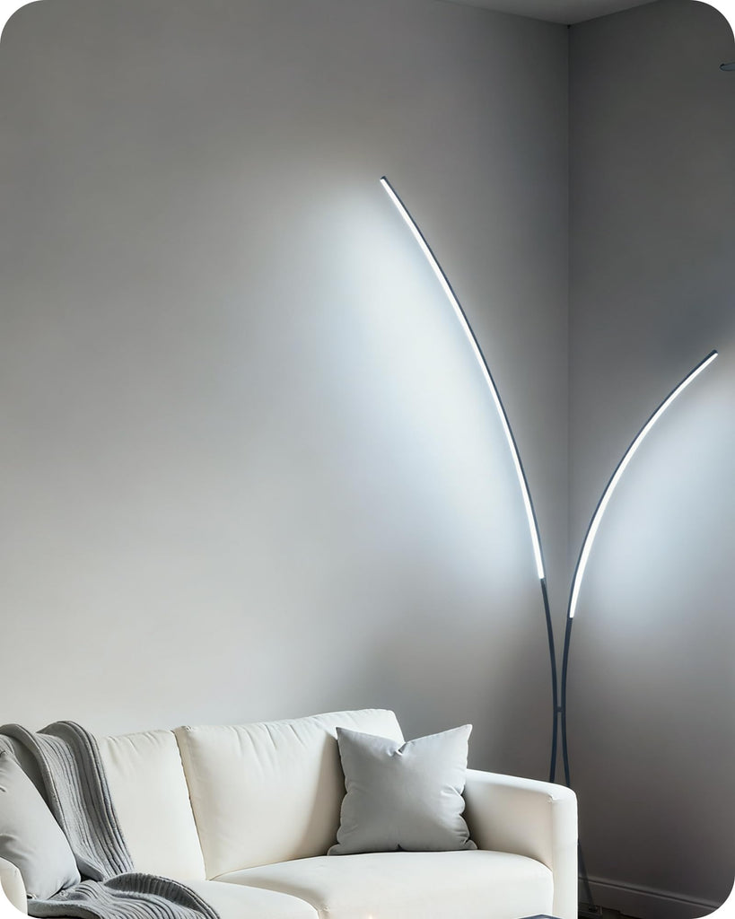 Modern 85.4" Arc Floor Lamp, 2 Lights Arched Standing Tall Lamp with Remote, X-Shaped Bright Curved Lamp, Dimmable