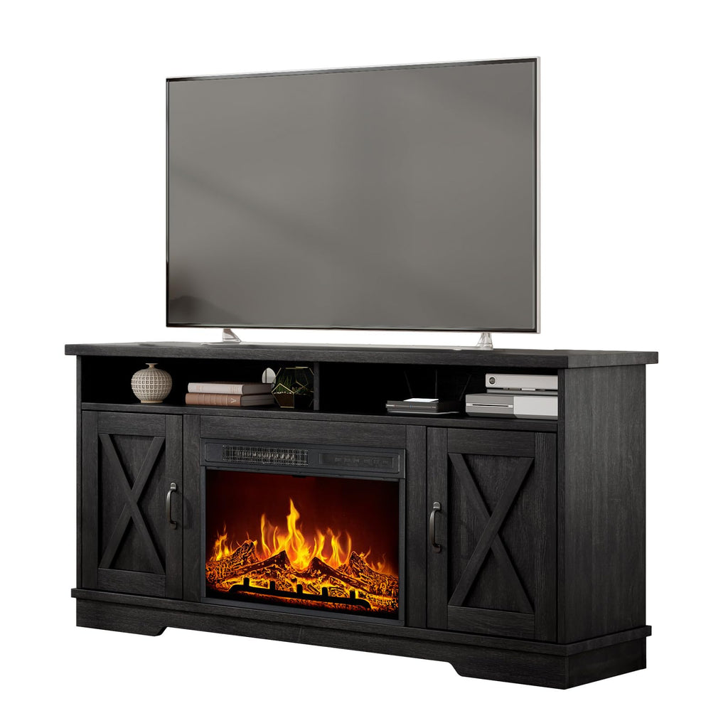 63" Farmhouse Fireplace TV Stand with 26" Electric Fireplace
