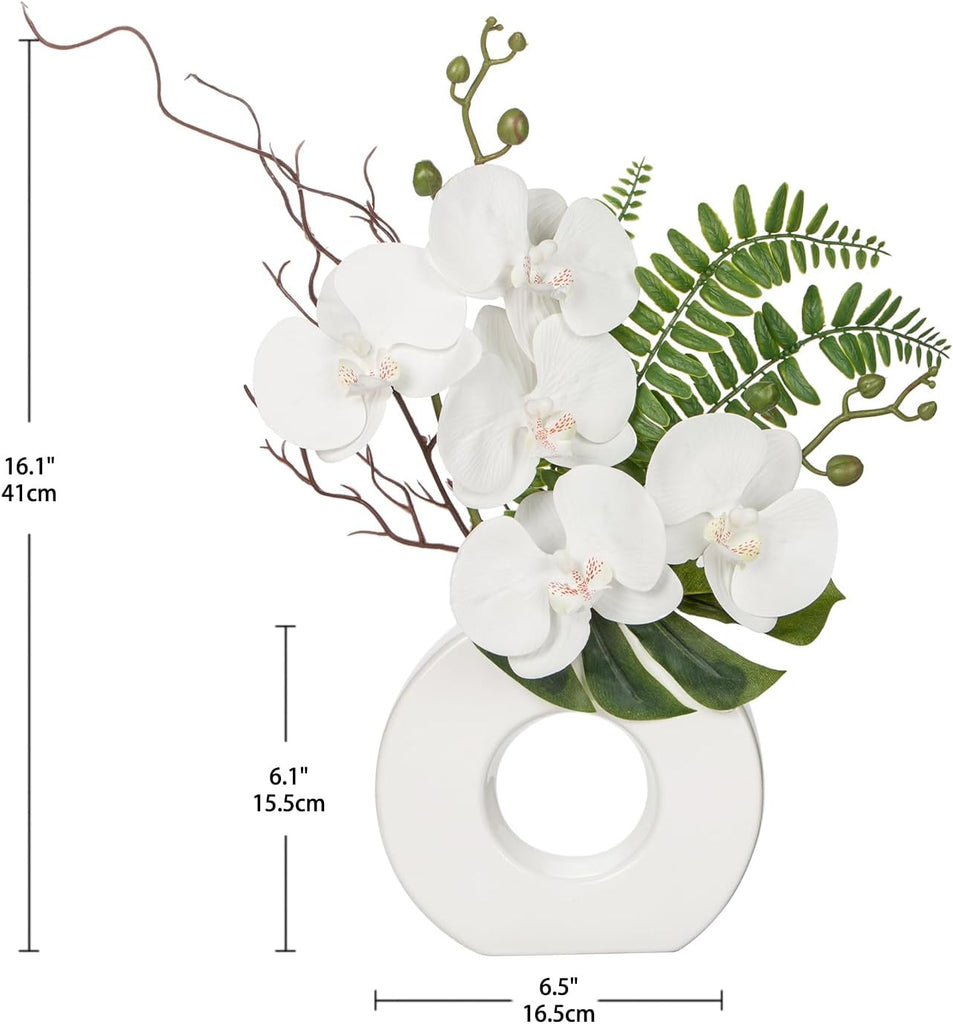 Orchid Artificial Flowers in White Ceramic Vase, 16.1''