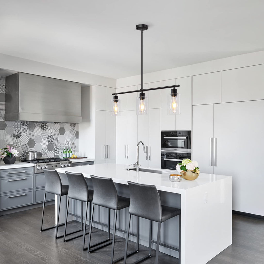 Kitchen Island Lighting, 3 Lights Linear Chandeliers Rectangle Pendant Light Fixtures Farmhouse Hanging Light