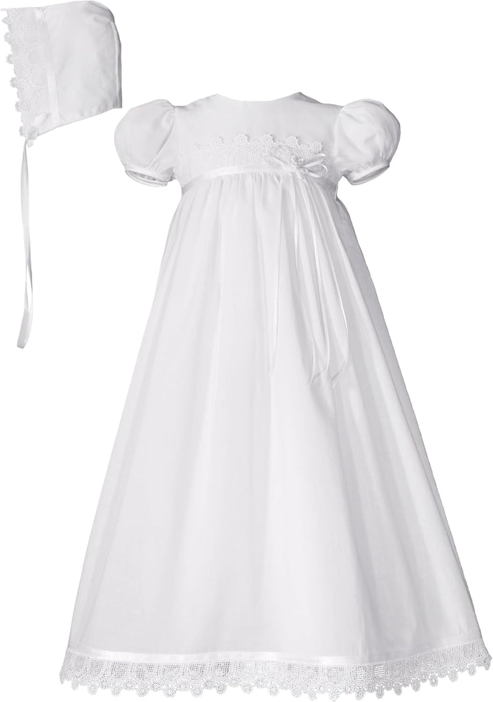 100% Cotton Handmade Girls Christening Special Occasion Dress with Italian Lace