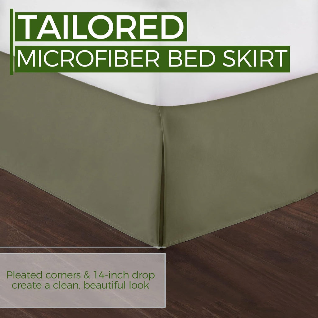 Bed Skirt Queen Size, 14" Inch Drop with Platform, Box Spring Cover Drape Bed Skirting, Wrinkle & Fade Resistant Sage