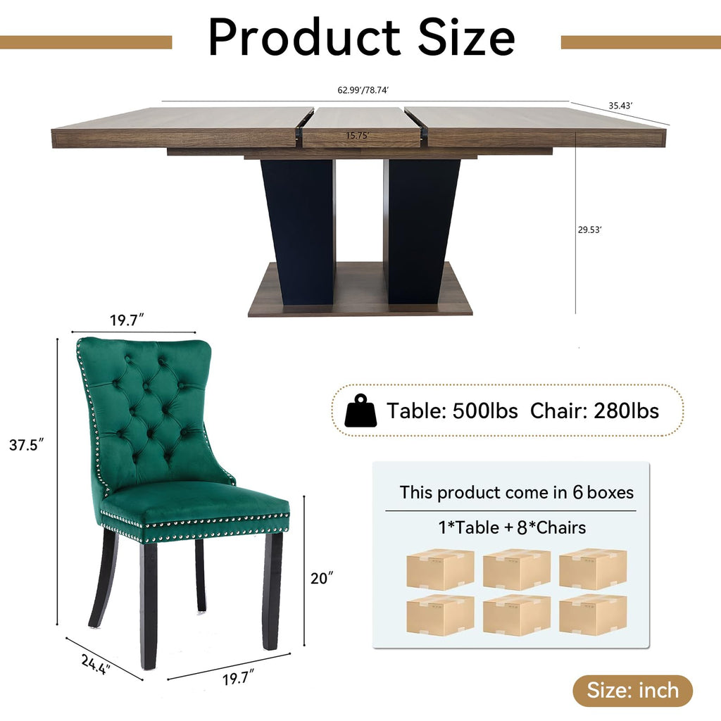 Wood Expandable Dining Table Set for 8 for Family Gathering