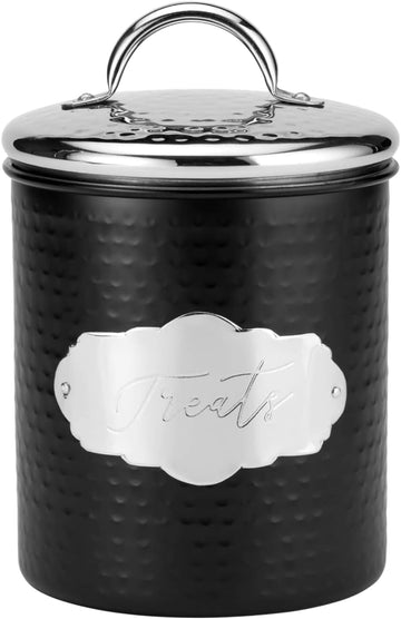 Pet Cavalier Metal Canister Treats Jar, 40 Fluid Ounces, Black and Silver