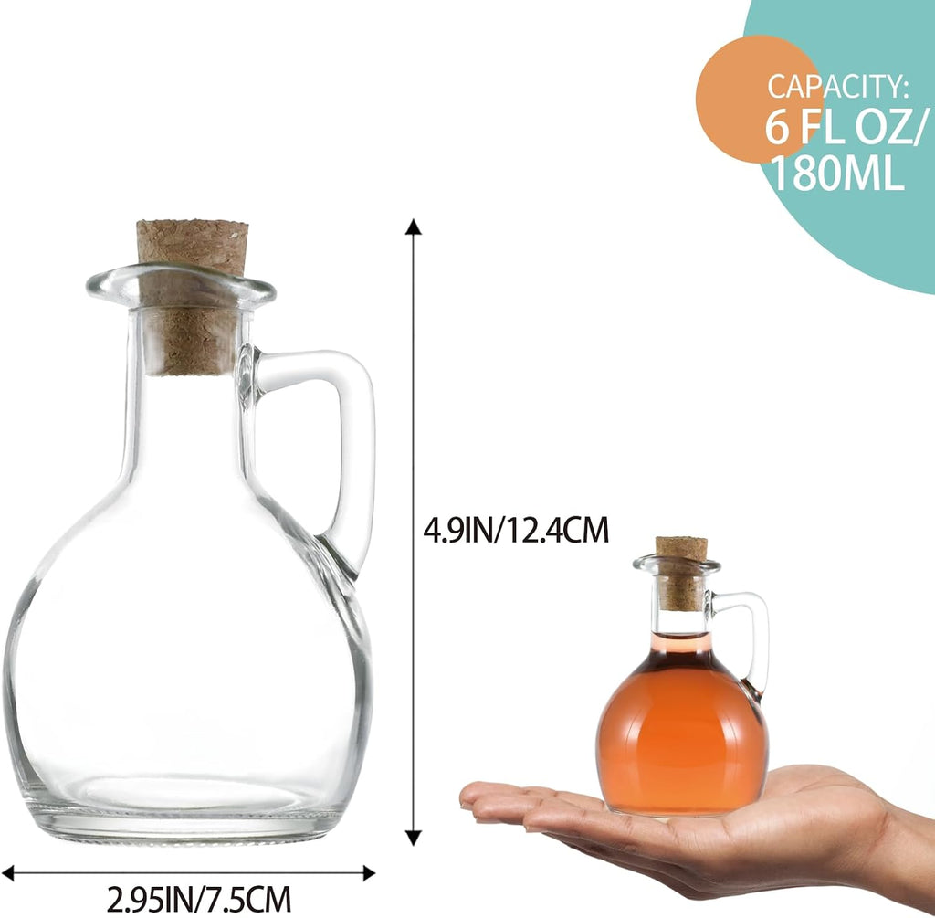 Oil and Vinegar Cruet, Glass Dispenser with Airtight Stopper, Condiment Bottles for Salad Dressing - Set of 2