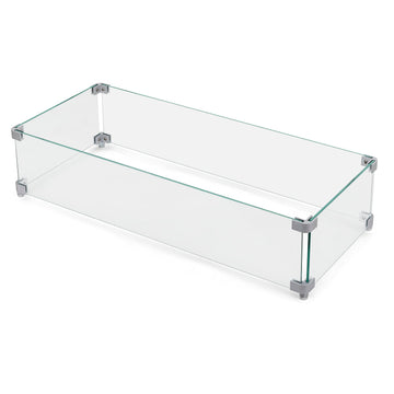 27.6'' x 11.7'' x 6.5" Rectangular Fire Pit Wind Guard, Transparent Tempered Glass, Polished Aluminum Brackets, 3M
