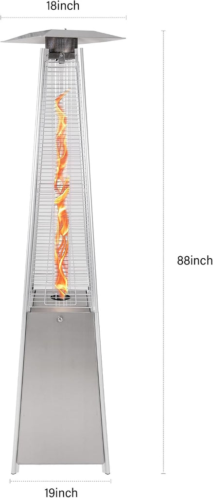 Pyramid Patio Heater, 48000 BTU Glass Tube Propane Patio Heater with Wheels and Cover, Outdoor Propane Heaters