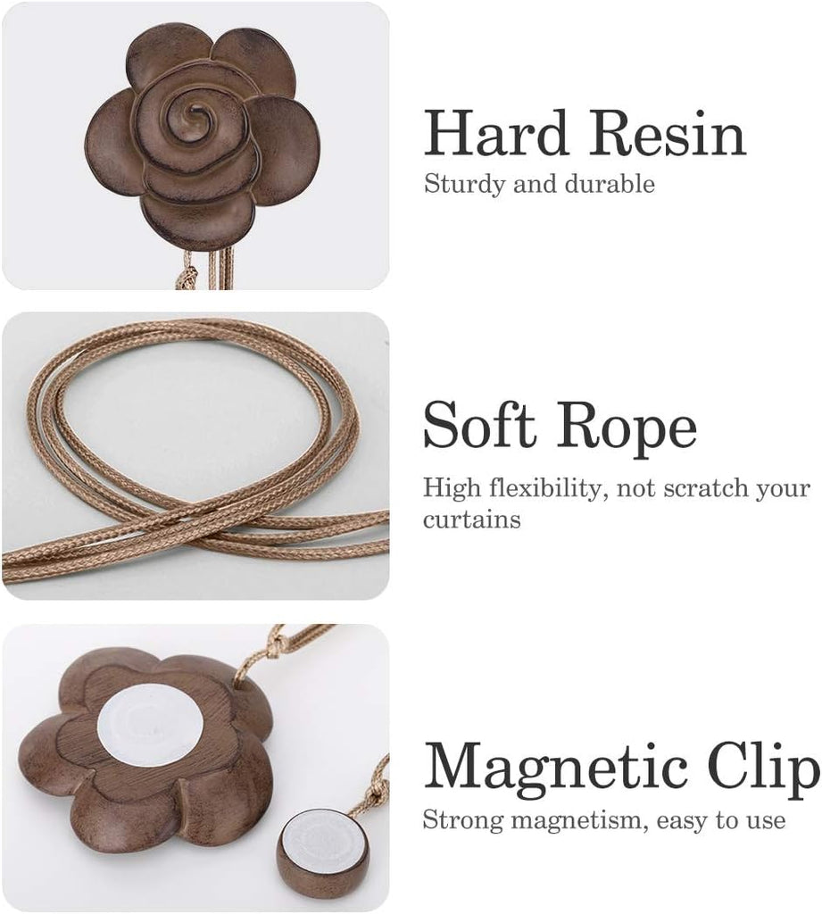Magnetic Curtain Tieback, Vintage Curtain Holdback, Resin Flower Curtain Ties with Rope Drapery Retro Window Curtain