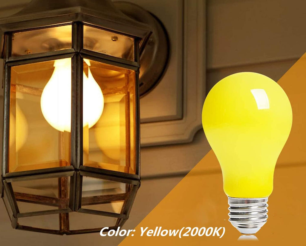 4 Packs 3W A19 LED Bug Light Bulbs Yellow LED Bulbs E26 Outdoor Bug Light Bulb 25W Equivalent 2000K Amber Glow Bug