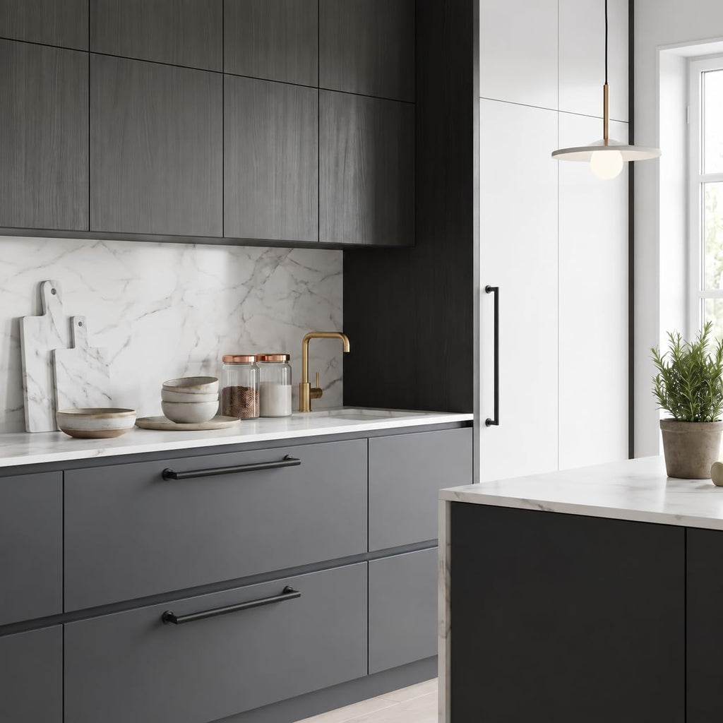2-Pack 6-Inch(152mm) Matte Black Cabinet Pulls,Heavy-Duty Solid Handles Cabinets, Cupboards, Drawers and Bathroom