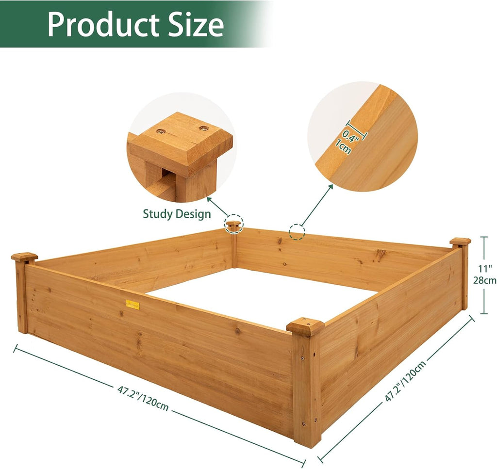 4x4 Raised Garden Bed Wood Frame Planters Wooden Elevated Planting Planter Box for Outdoor Herb Vegetables Flowers