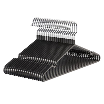 Metal Hangers Non-Slip Suit Coat Hangers Chrome and Black Friction, Metal Clothes Hanger with Rubber Coating, 16