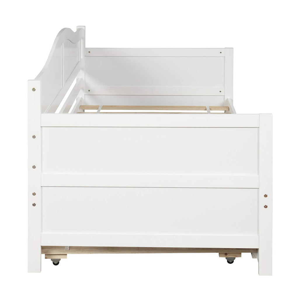 Twin Daybed with Trundle, Mid-Century Sofa Bed Wood Platform Bed Frame with Slats Support, No Box Spring Needed