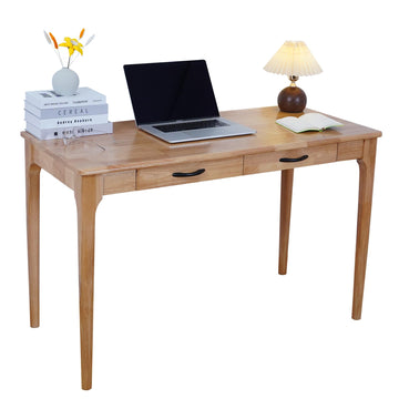 Solid Wood Desk with Drawers, Wooden Computer Desk Teak 47 inch 2 Drawers