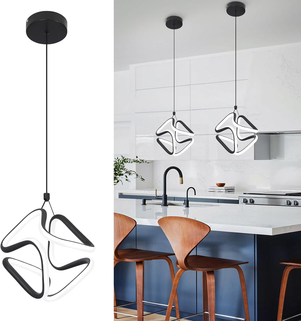 Black Led Pendant Light Fixtures,6000K Cool White Modern Pendant Lights for Kitchen Island,Adjustable Height Kitchen