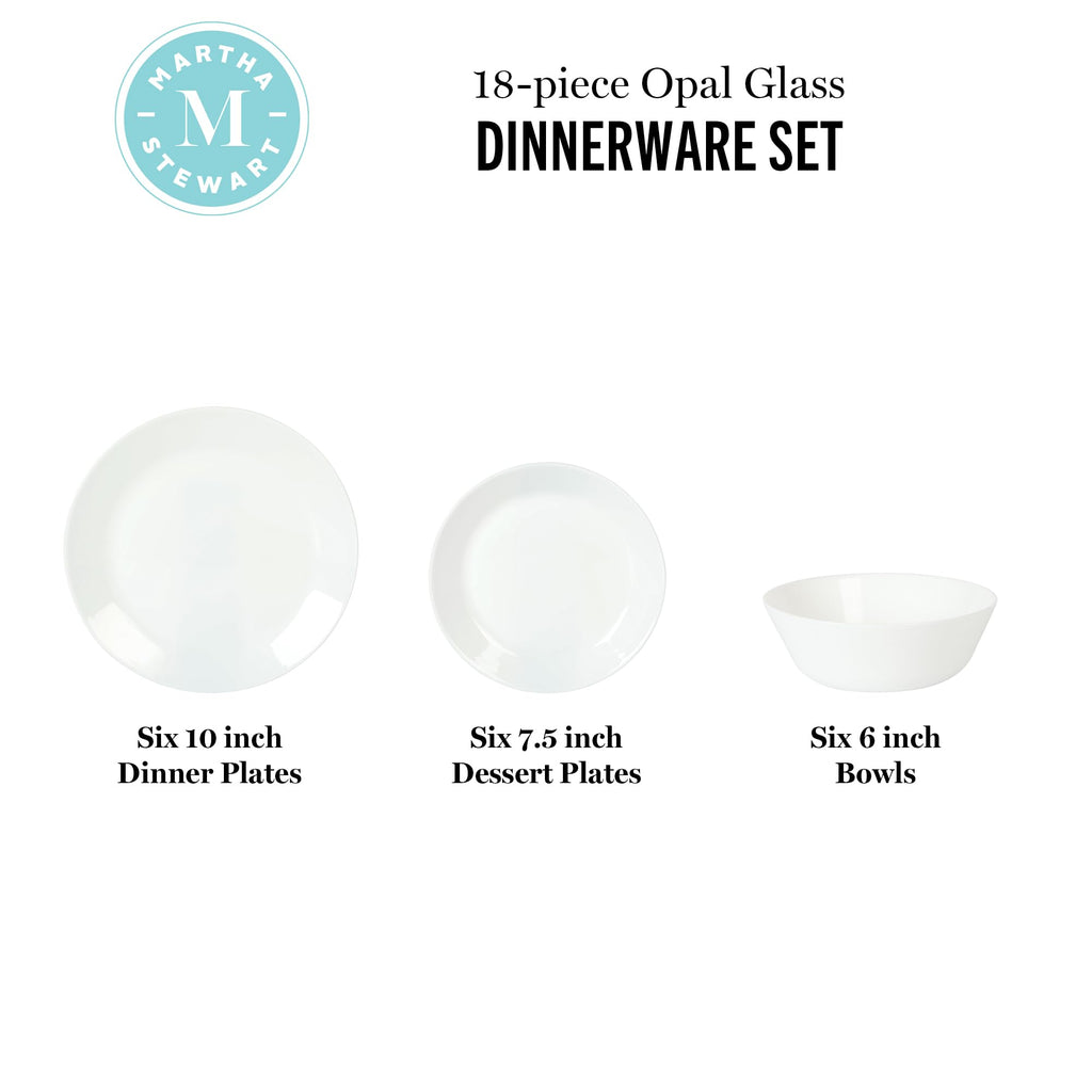 Opalton 18-Piece Dinnerware Set - Chip and Break Resistant Opal Glass Plates and Bowls, Lightweight White Dinner Set