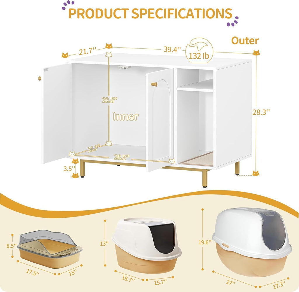 Cat Litter Box Enclosure, Hidden Litter Box Furniture with Storage