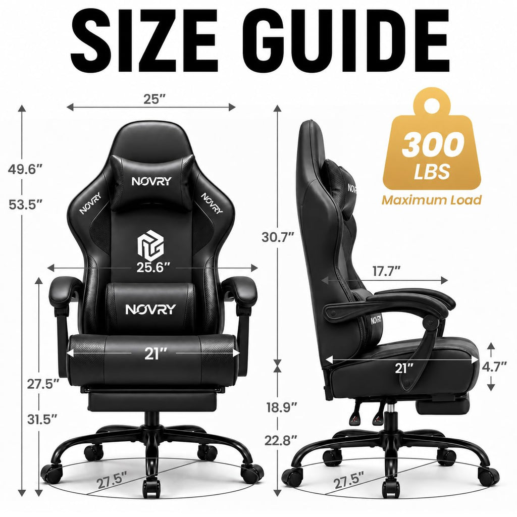 Gaming Chair for Adults with Footrest, Upgraded Ergonomic Chair, All Black